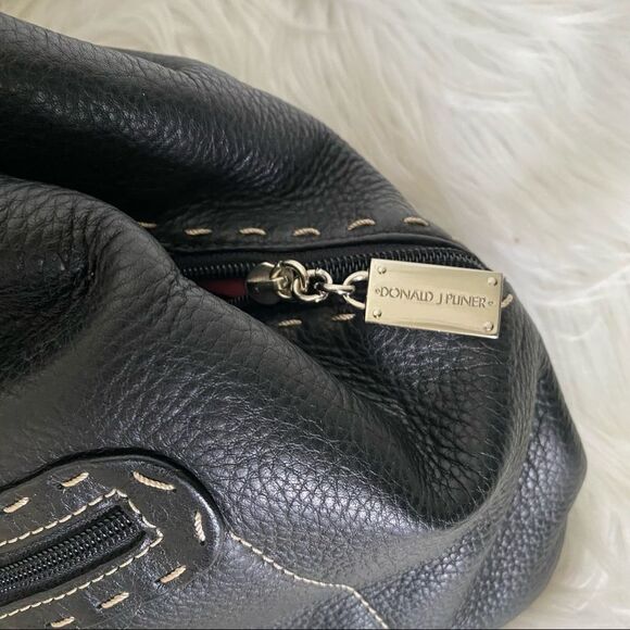 Donald J Pliner Black Leather Dual Top Handle Shoulder Tote Bag Purse - Picture 10 of 14